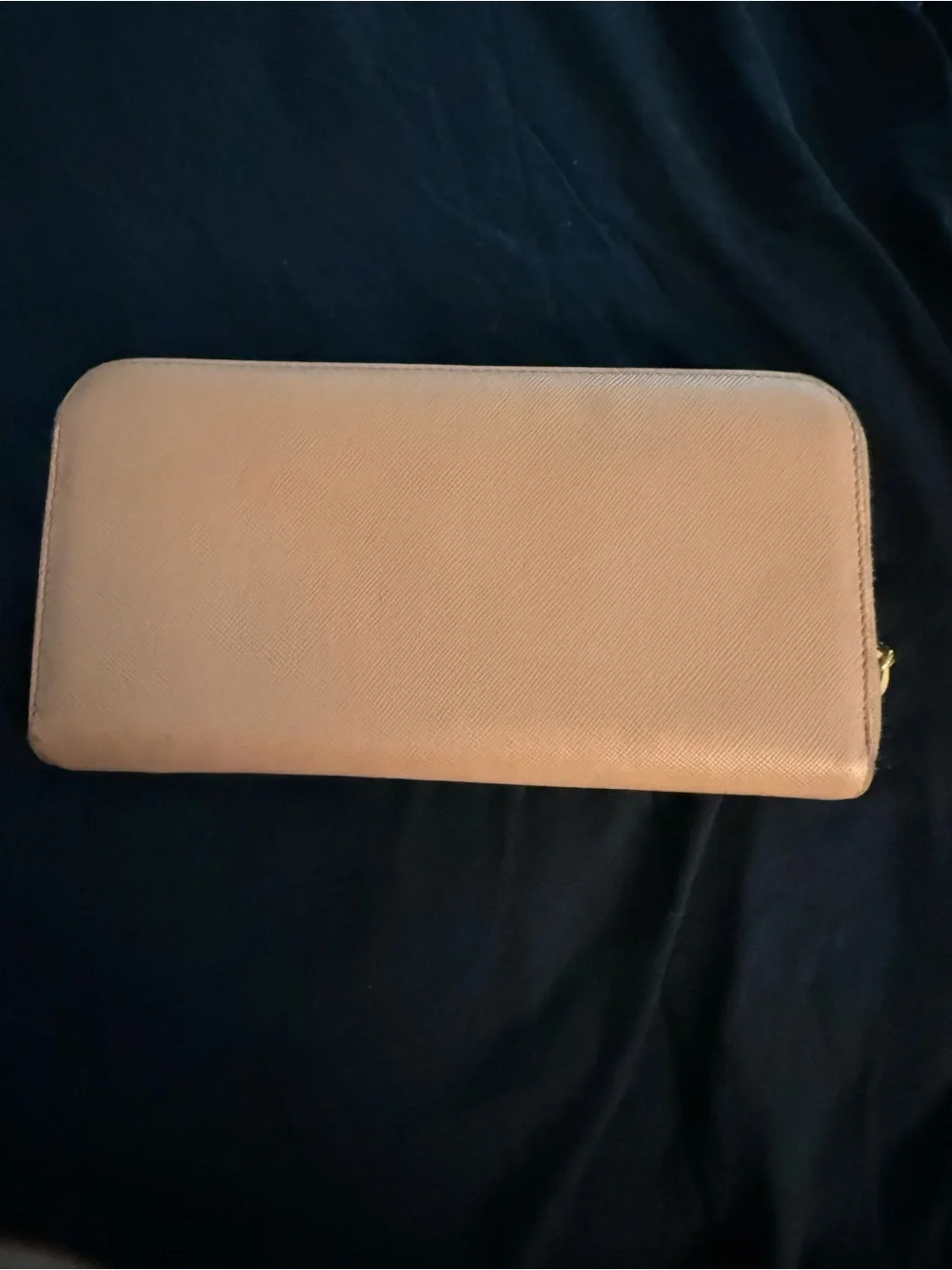 Prada Bow Zip-Around Wallet in Pale Peach with Gold Logo